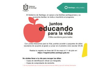 Invita Gobierno de Santiago a padres de familia a registrar a sus hijos en el programa de útiles gratuitos